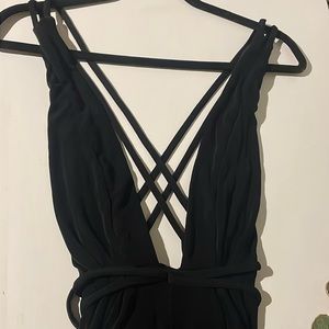 Free People Black Maxi with deep V neck Size Large